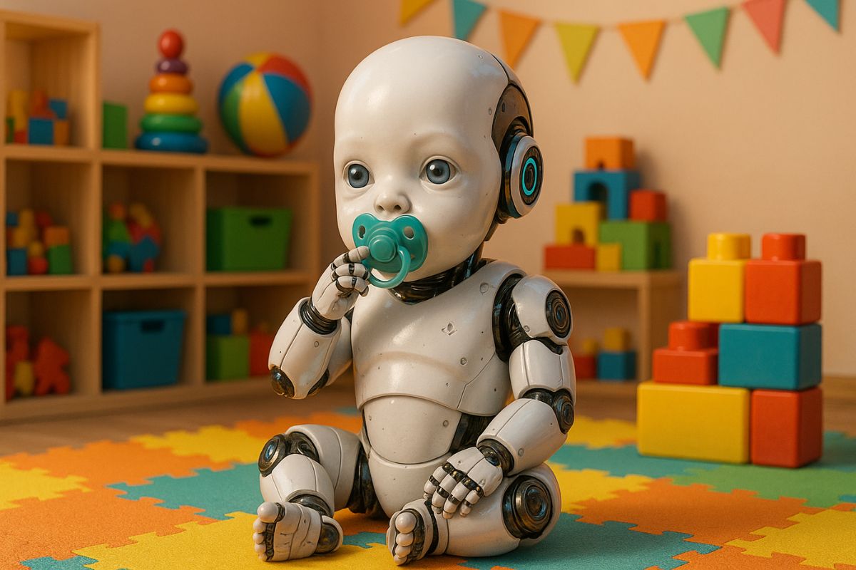 Künstliche Intelligenz - Baby Roboter in einem Kinderzimmer